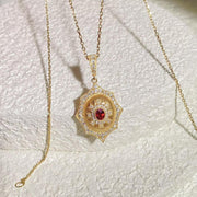 GRC Pigeon Blood Ruby Diamond Necklace D0.20ct d0.35ct 18K Gold